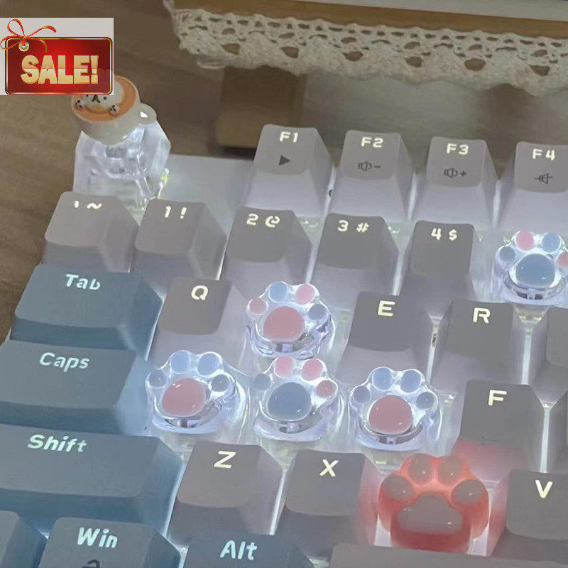 BL คีย์บอร์ดแบบกลไกเรซิ่น Keycap Paws Pad Clear Backlit RGB WASD Arrow ESC Key การ์ตูนน่ารัก OEM XDA Cherry Profile Mx A