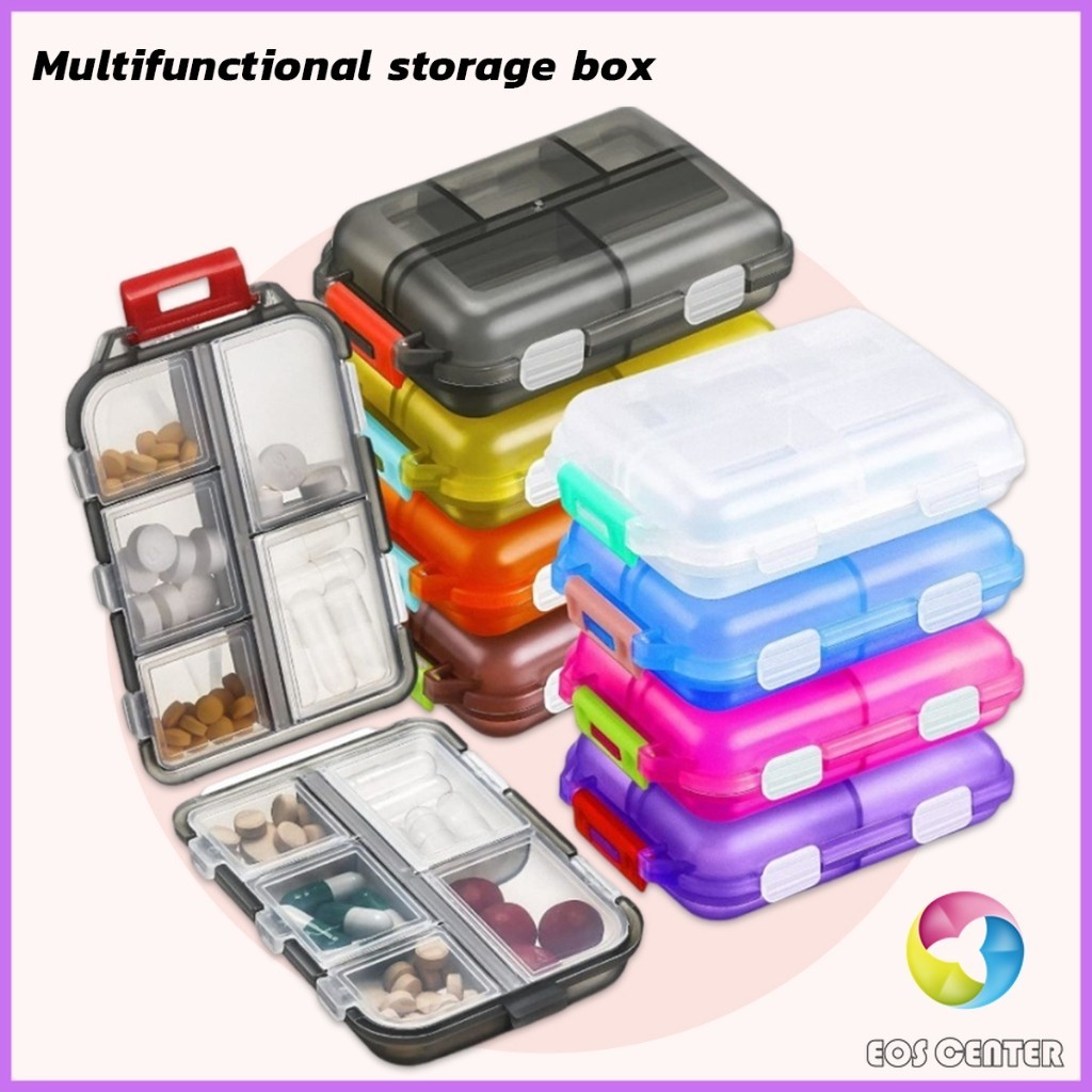 E.C. กล่องเก็บยา เก็บของอเนกประสงค์ 10 ช่อง ป้องกันความชื้น ขนาดเล็ก แบบพกพา Storage box