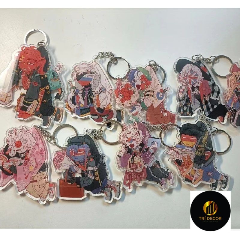 Countryhumans พวงกุญแจ Man อะนิเมะอะคริลิคพวงกุญแจผู้หญิง Keyrings สําหรับกางเกงเด็ก Zinc Alloy จี้