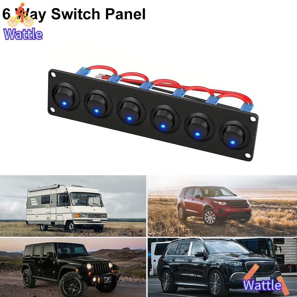 Wattle Rocker Toggle Switch Panel, 6 Way SPST แผงสวิตช์,อุปกรณ์เสริมอัตโนมัติ 3 Pins กันน้ํา 12V 20A Toggle แผงสวิตช์สําหรับรถ RV รถบรรทุก Marine