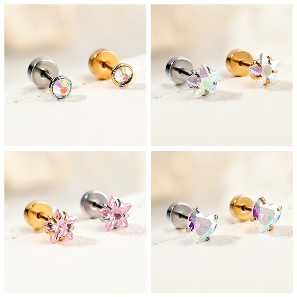 1 Pc Stianless Steel Ear Stud 20G เจาะหูหัวใจคริสตัลสตั๊ดต่างหูด้ายภายในต่างหู - รูปที่ 3