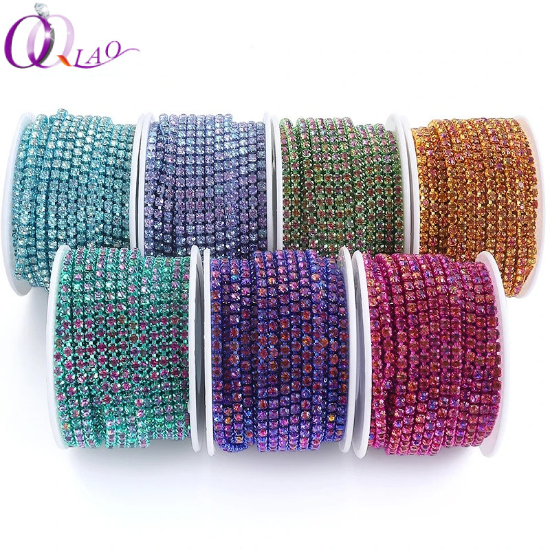 Qiao Magic Volcano 10Yard/ม้วน Rhinestones Trim ถ้วยโซ่ทองเพชร Strass ตกแต่งสําหรับชุด