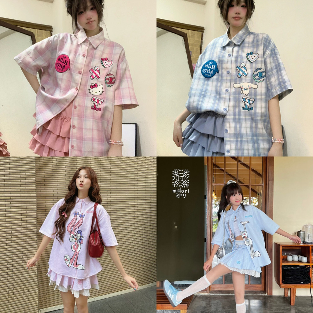 เสื้อผู้หญิงเกาหลีการ์ตูน3งพิมพ์น่ารักและหวานแขนสั้นเสื้อคอตั้ง2567เสื้อแฟชั่นฤดูร้อนยอดนิยม(ส่งทันที)