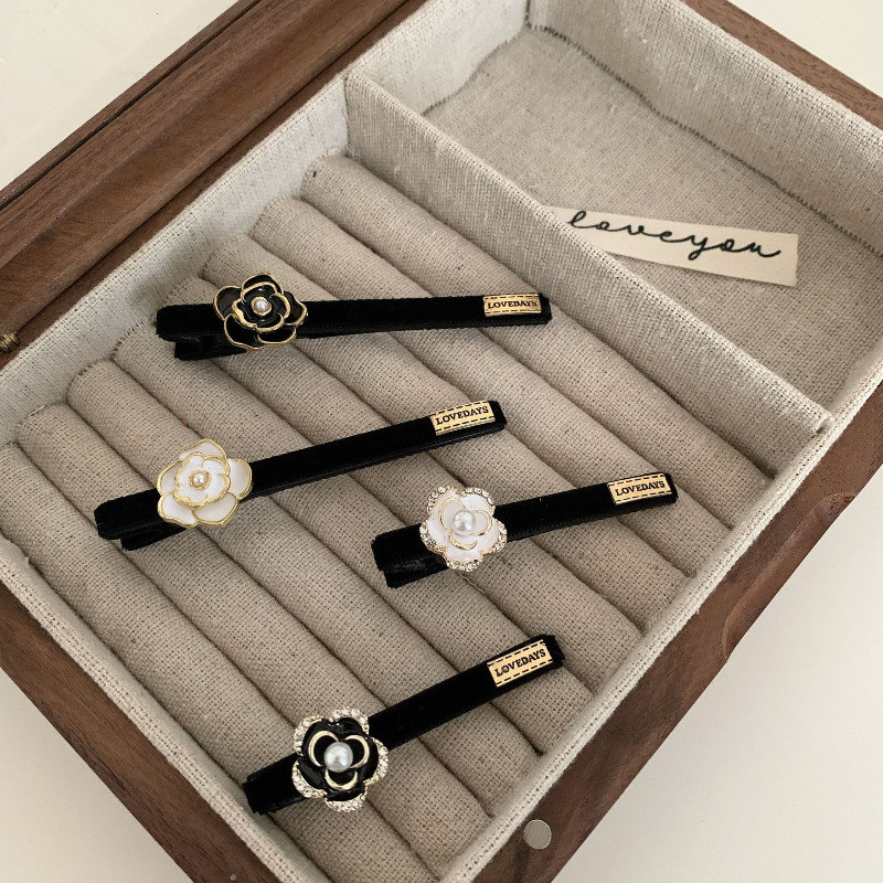 Xiya ประณีตภาษาฝรั่งเศสคํา Retro หยดเคลือบ Camellia กิ๊บติดผมเกาหลีรุ่น Rhinestone ดอกไม้กํามะหยี่คลิปผม Hairpin