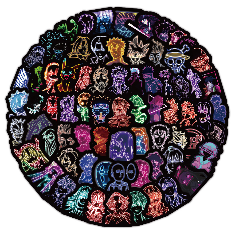 100pcs Neon ผสม Anime Demon Slayer Jujutsu Kaisen NARUTO ONEPIECE Graffiti สติกเกอร์สําหรับหมวกนิรภัยจักรยานบัญชีมือดินสอ Decals LanLanStickersWorld