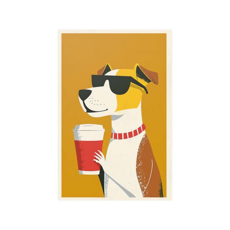 กาแฟสุนัข Wall Art กาแฟ Wall Art ,กาแฟโปสเตอร์สุนัขพิมพ์กาแฟ Retro Dog Illustration,Maximalist Decor