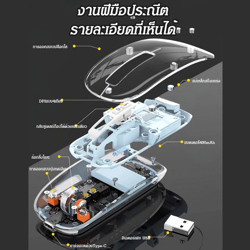 เมาส์ไร้สายแบบใส ระบบแม่เหล็ก Bluetooth 2in1 thumbnail 9