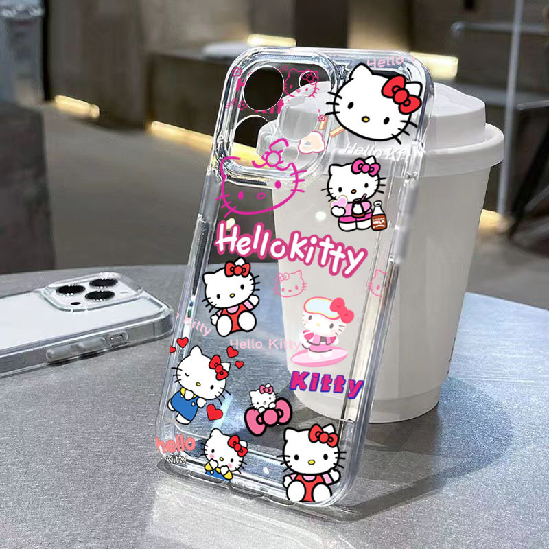 เคสโทรศัพท์ซิลิโคนอ่อนนุ่มสําหรับiphone 16 15 14 12 13 11 Pro Max XR X XS Max 14 15 7 8 Plus SE 2020 Miniการ์ตูนน่ารักHello Kittyกันกระแทกเคสใส