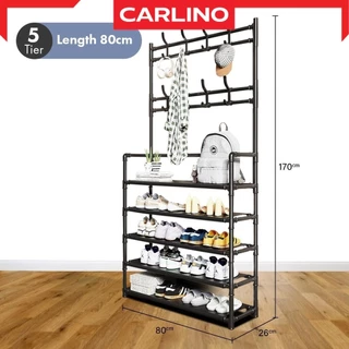 ลดล้างสต็อค!! Hemnes Rack ราวพร้อมตะขอแขวนเสื้อ, กระเป๋าสะพาย ,หมวก + ชั้นวางรองเท้า4/5 ชั้น พร้อมผ้า Non woven กันน้ำ