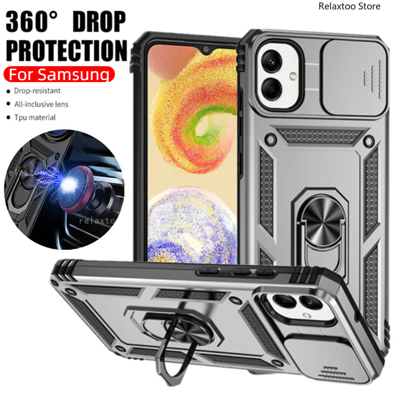 Samsunga56 2024 สําหรับ Samsung Galaxy A06 A06S A56 A16 A26 A36 4G 5G เกราะกันกระแทกเคสโทรศัพท์แหวนโลหะวงเล็บ Stent กลับ Push เลนส์ความเป็นส่วนตัวป้องกันผู้ถือปกหลัง