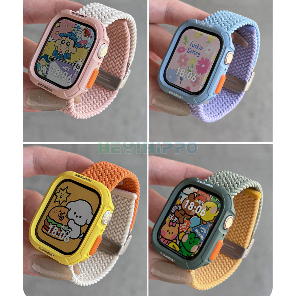 ทอไนลอนสายนาฬิกาสําหรับ iwatch Ultra2 49 มม.สี block หัวเข็มขัดสายนาฬิกาเปลี่ยนในไม่กี่วินาที ultra watchcase สําหรับ iwatch Series 9 8 7 se2 se 6 5 4 45 มม.41 มม.44 มม.40 มม.cas