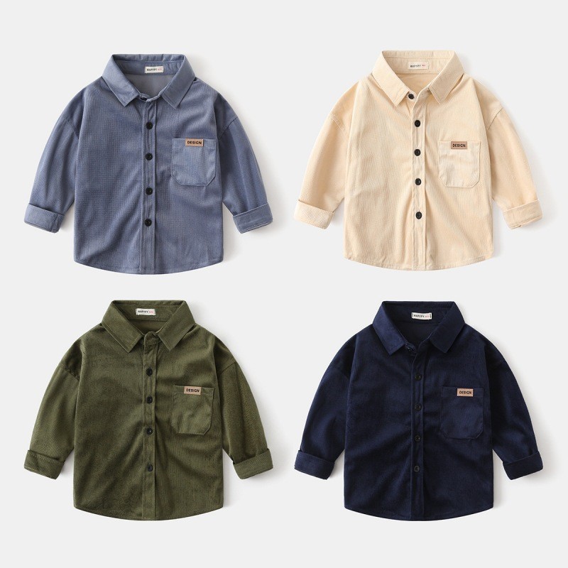 เด็กเสื้อแขนยาวสไตล์ใหม่ชายฤดูใบไม้ร่วงผ้าลูกฟูกเสื้อเด็กแฟชั่นแขนยาวหลวม