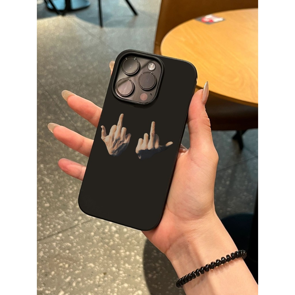 Ins มือนิ้วกลางซิลิโคนนุ่มสีดํากรณี Anti-Fall เคสโทรศัพท์สําหรับ iPhone 16 Promax 15 Promax 12 13 Mini 14plus 11 Pro Max X XS XR XS Max 7 8 plus Se2020