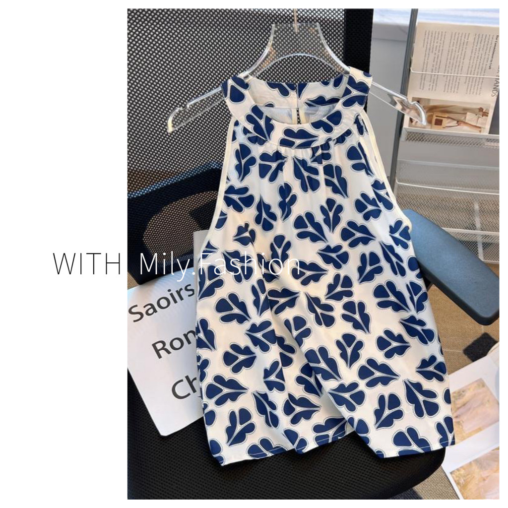 Milyfashion เสื้อแขนกุด เปิดไหล่ พิมพ์ลาย สไตล์ฝรั่งเศสย้อนยุค เหมาะกับฤดูร้อน สําหรับผู้หญิง