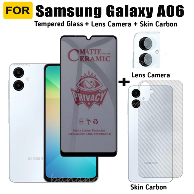 Samsung Galaxy A06 กระจกนิรภัยความเป็นส่วนตัว A 06 A0 6 A06 ตัวป้องกันหน้าจอ + กระจกเลนส์กล้อง + ฟิล