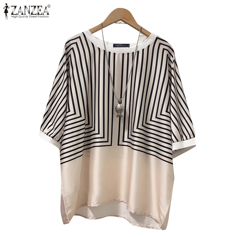 ZANZEA ใส่ ซานเซีย ผู้หญิงแฟชั่นเกาหลีคอกลมแขนสั้นลายพิมพ์เสื้อ