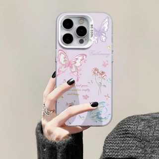🔥COD🔥เคสไอโฟน11 for iPhone 16 15 12 14 13 Pro Max XR 14 15 7 8 Plus XSMAX เคสโทรศัพท์มือถือลายการ์ตูนผีเสื้อสีชมพูสวยงาม