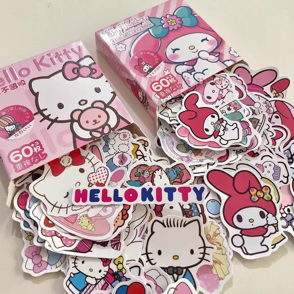 สติกเกอร์ Sanrio ลายการ์ตูน Kuromi Cinnamon Dog Melody Pacha Dog สําหรับติดตกแต่งสมุด 60 แผ่