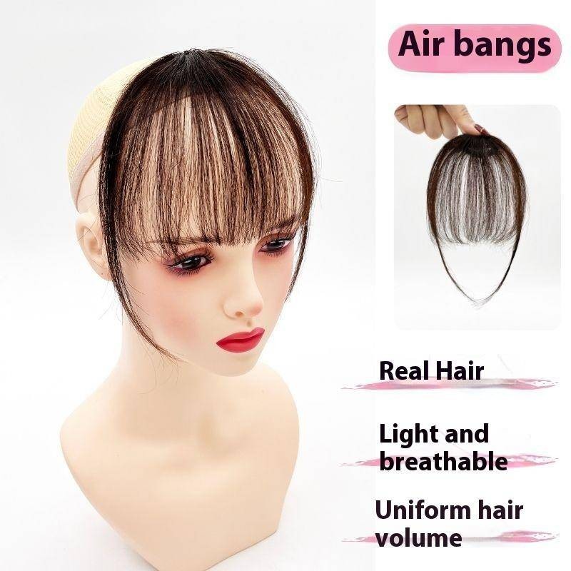 Air Bangs 100% มนุษย์ Topper วิกผมเปลี่ยนฝาครอบผมสีขาว ระบายอากาศ น้ําหนักเบา เพิ่มปริมาณผมสําหรับผู้หญิง