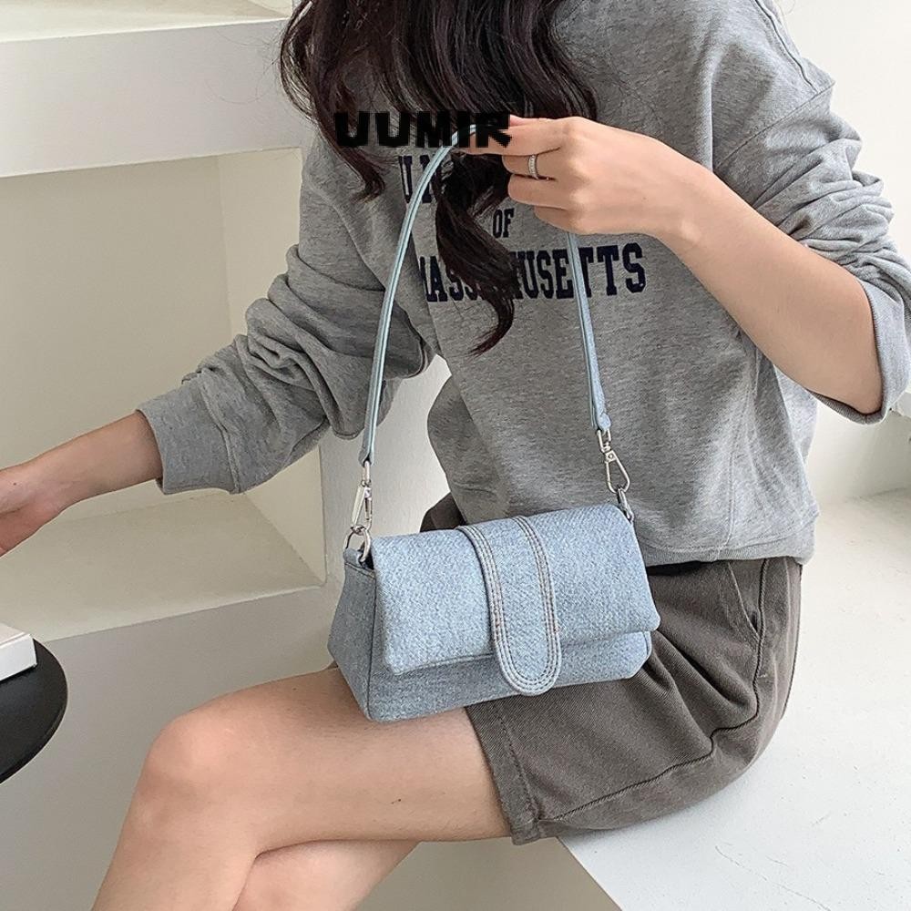 UUMIR Flap Underarm Bag, Denim Cloth Dacron Denim Cloth Shoulder Bag, Square Shape Womens Shoulder Bag