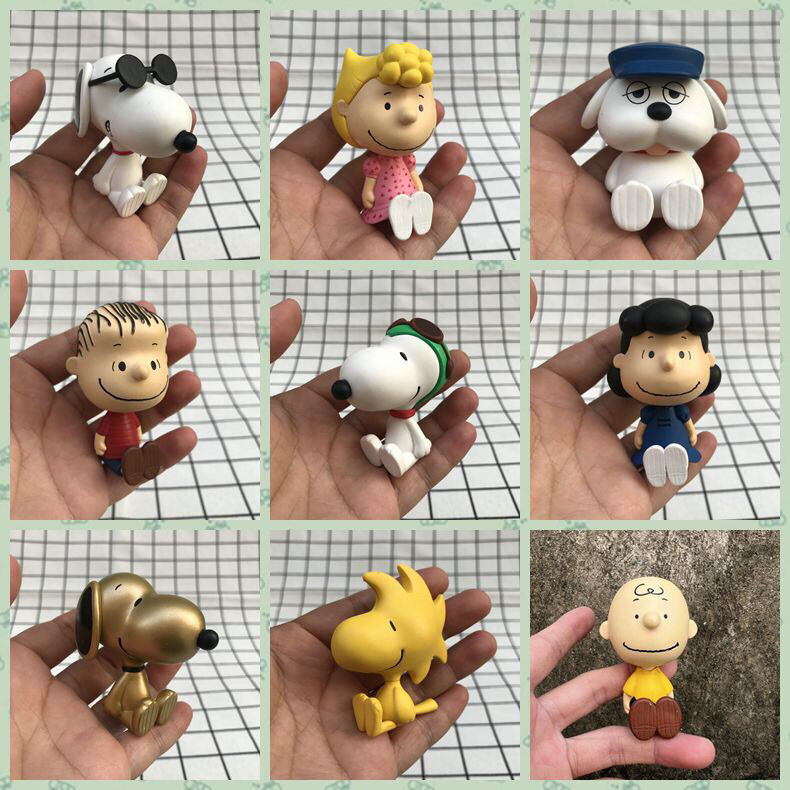 ของแท้จํานวนมาก Snoopy Charlie Brown Sally Olaf Confused Tucker เดสก์ท็อปรถตกแต่งตุ๊กตาของเล่น