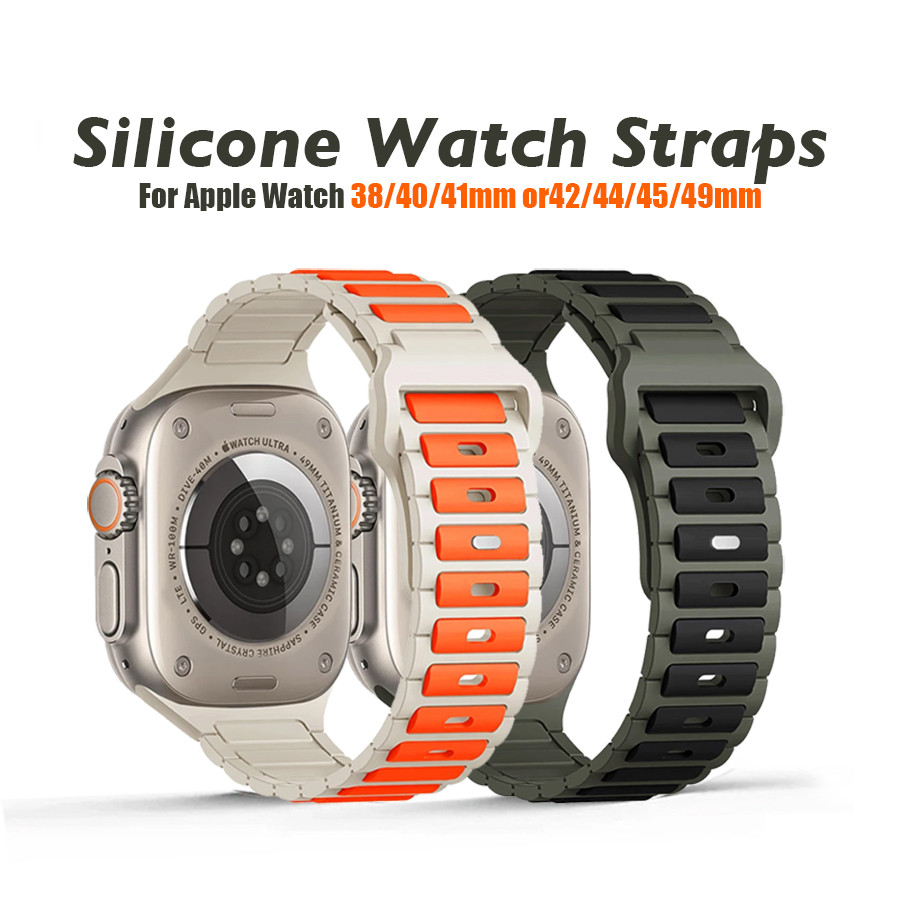 สายซิลิโคนสปอร์ตสําหรับ Apple Watch ชุด 49/45/44/42 มม. และ 38/40/42 มม. พร้อมหัวเข็มขัดแบบกลับด้าน