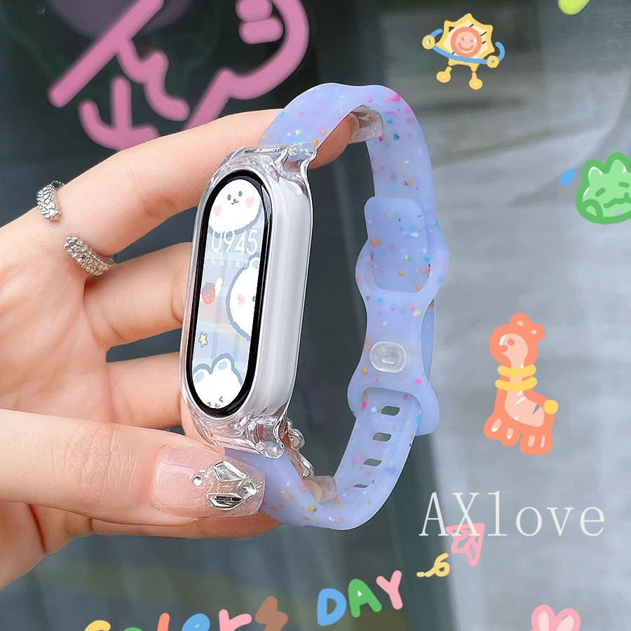เคสใส + สายซิลิโคนสําหรับ Xiaomi Mi Band 10 8 9 7 NFC สร้อยข้อมือกีฬาสายรัดข้อมือ Pulseira Correa สําหรับ Xiaomi 6 5 4 3 NFC อุปกรณ์เสริม