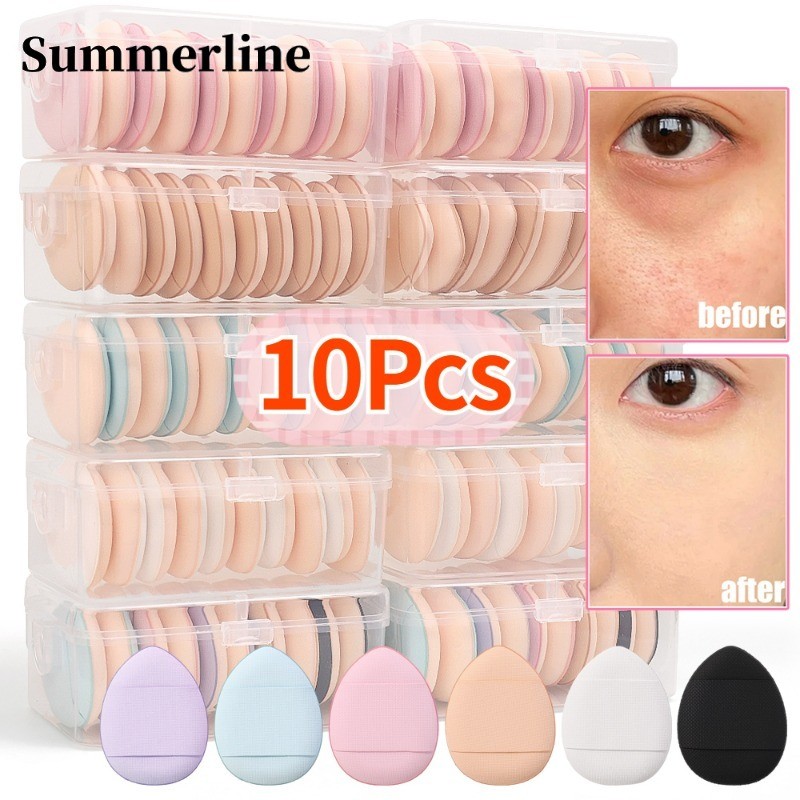 10 ชิ้น/กล่อง Mini Size Professional Cosmetic Cushion Puff - คอนซีลเลอร์ Foundation Detail Puff Finger Puff Set - ฟองน้ําแต่งหน้าเครื่องมือความงาม