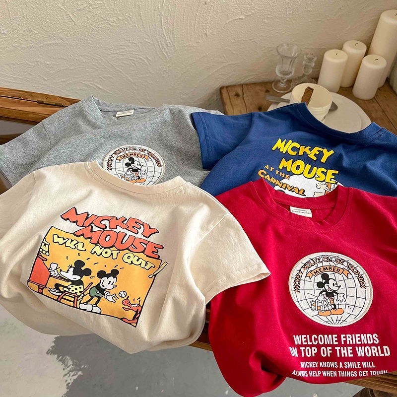 (จัดส่งตลอด 24 ชั่วโมง)Kids T shop เสื้อยืดแขนสั้นผ้าฝ้ายพิมพ์การ์ตูนสำหรับเด็กหญิงและเด็กชายอายุ 3-14 ปี