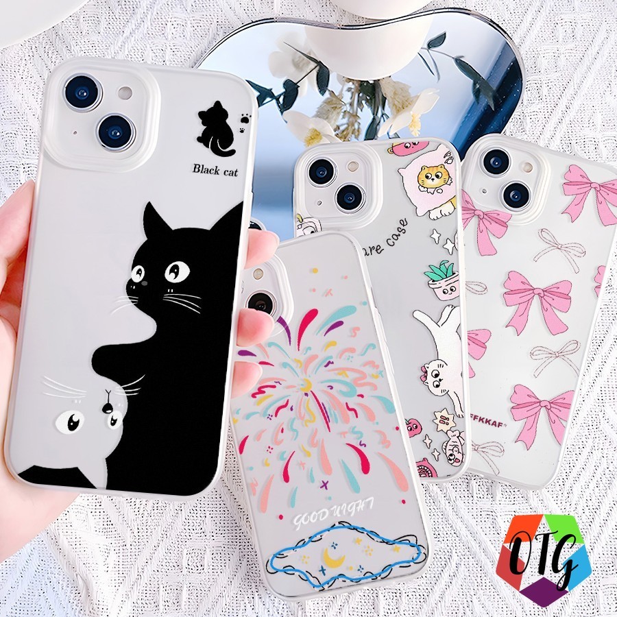 1 บาท แบบด้าน เคสสวยๆ for iphone 11 15 16 12 13 14 pro max plus การ์ตูนกราฟฟิตี้ เคสกันกระแทก สายคล้