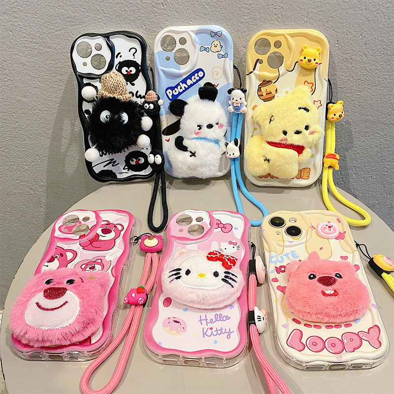 เคสสําหรับ iphone 6 6S 6P 7 8P SE ตุ๊กตาผ้ากํามะหยี่+สายคล้องมือ