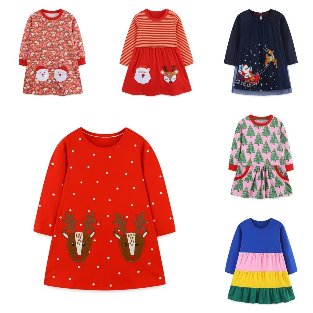 เด็กเสื้อผ้าเด็กผู้หญิงชุดฤดูใบไม้ร่วงคริสต์มาสสาวชุดการ์ตูนแพทช์ปักเด็กกระโปรงผ้ากอซยุโรปสไตล์อเมริกันรอบคอเด็กกระโปรง