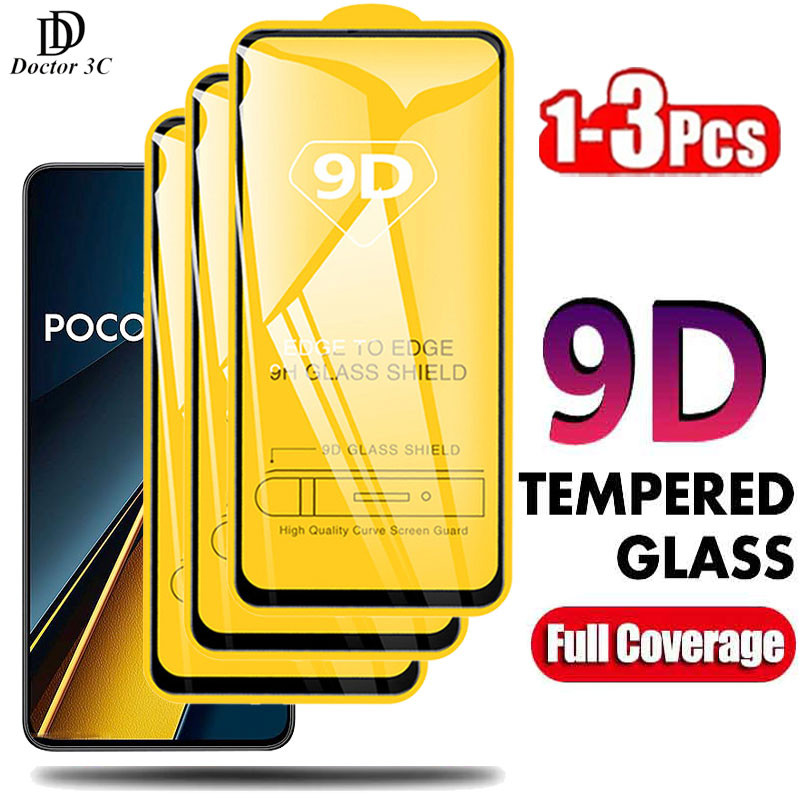 9D กระจกนิรภัยสําหรับ Xiaomi Poco X6 X5 X4 X3 NFC M6 Plus M5 M5s M4 M3 F6 F5 F4 GT F3 Pro 5G 4G 2024