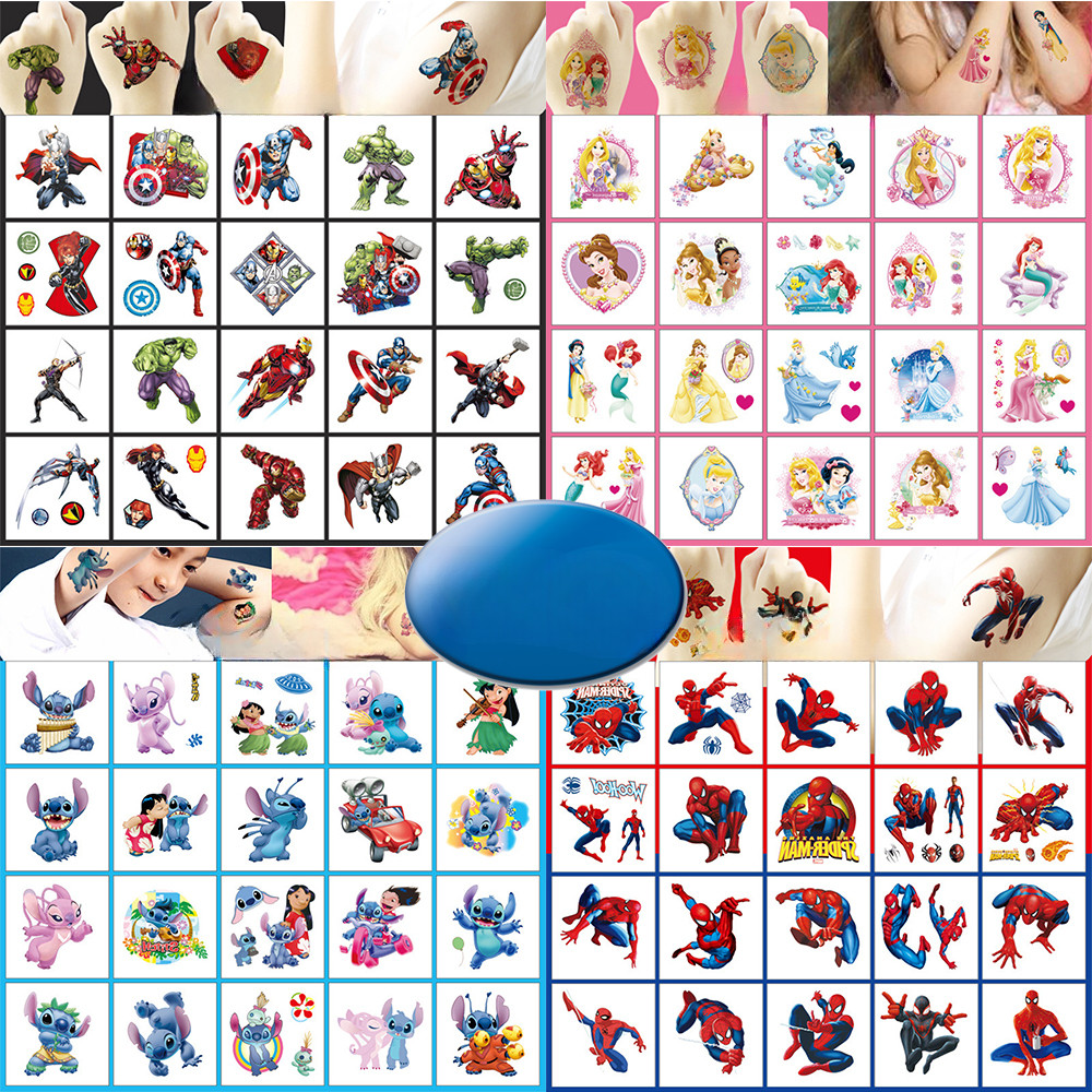 20 ชิ้น Disney Anime Tattoo สติกเกอร์ Princess Man Stitch The Avengers กันน้ําชั่วคราว
