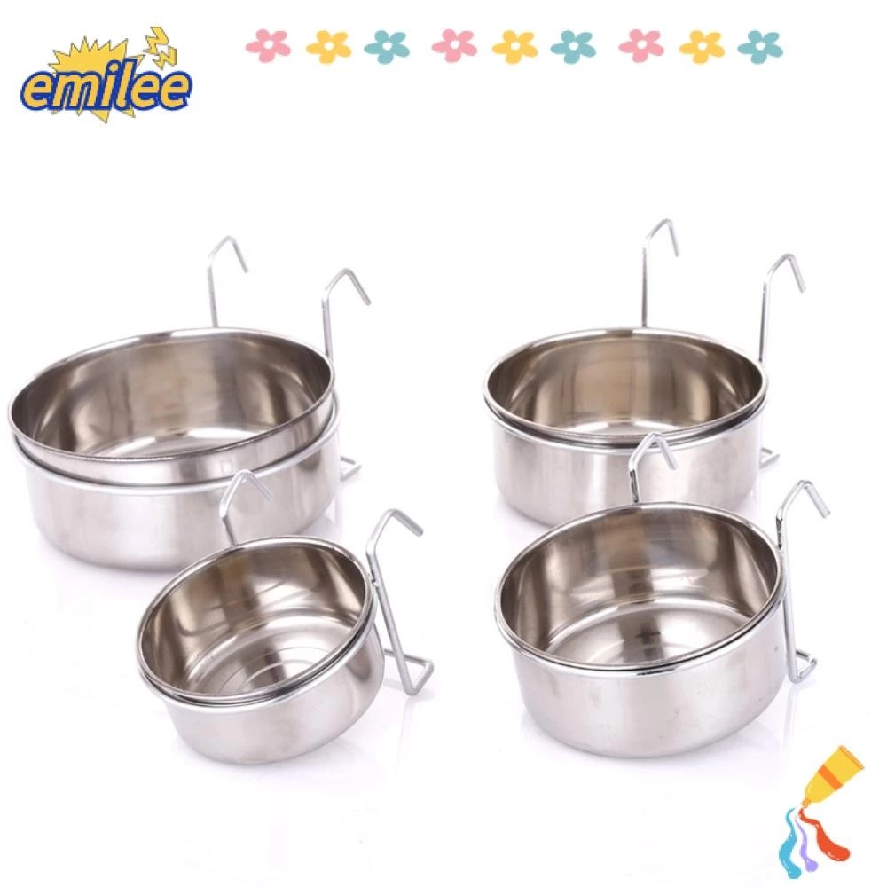 EMILEE ชามอาหารสุนัขแบบแขวน, ชามอาหารสุนัขสแตนเลสป้องกันทิป, อุปกรณ์ให้อาหารสัตว์เลี้ยงแบบแขวน