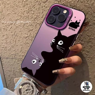 เคสไอโฟน11 สีดำหรูหราซิลิโคนแข็งกรณีโทรศัพท์ แมวสีดำแมวสีขาว For IPhone 13 12 7Plus 14 15 11 Pro MAX 8 7 6 Plus X XR XS