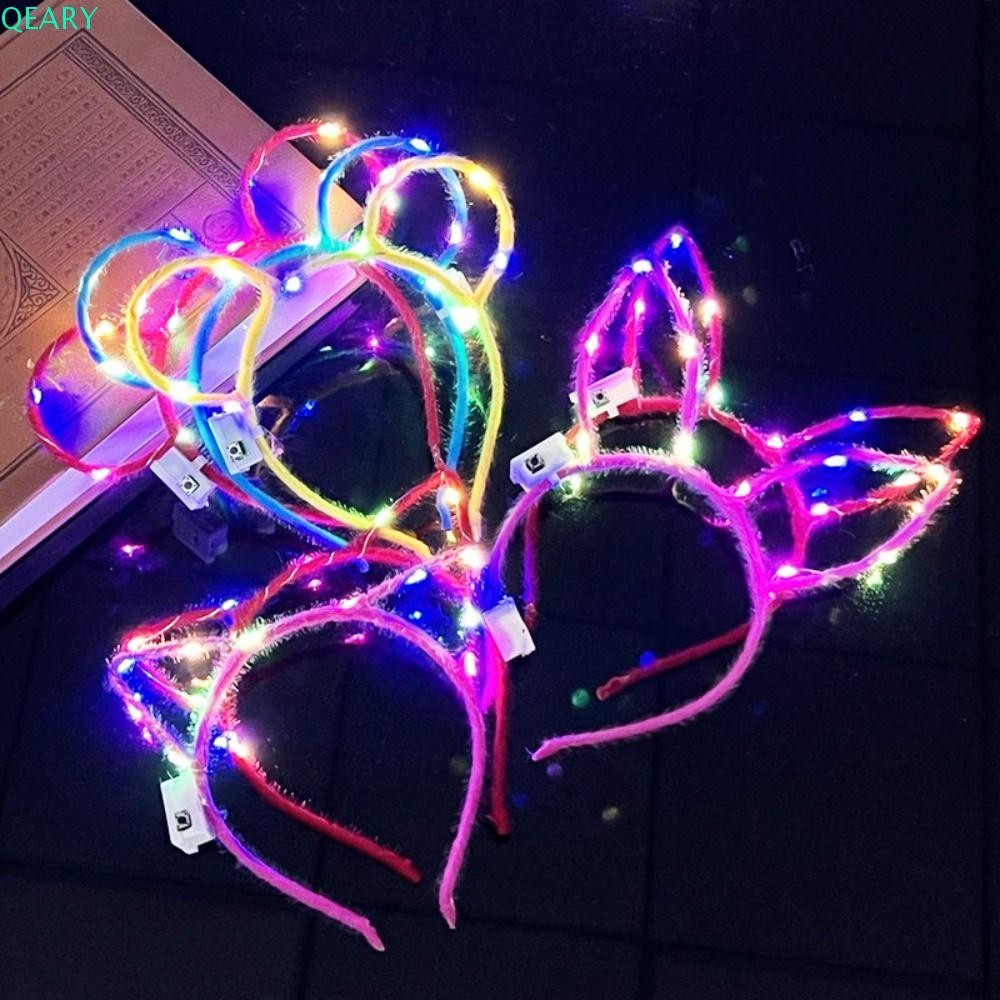 Qeary ยางรัดผมหูแมวเรืองแสง, มงกุฎกระพริบแสง LED ที่คาดผมหูกระต่าย, ตกแต่งปีใหม่ตลก Luminous Hair Hoop คอนเสิร์ตสนับสนุนตกแต่งเด็ก