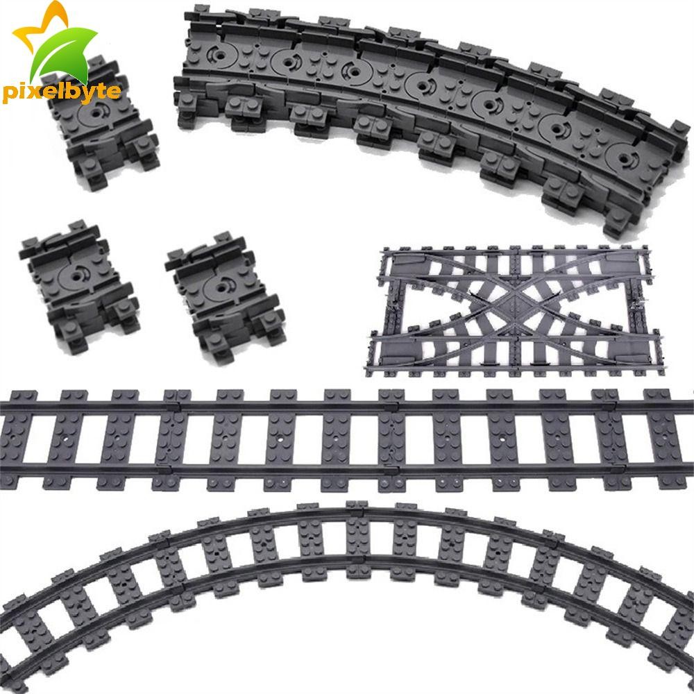 พิกเซล ซิตี้รถไฟอาคารบล็อก,ยืดหยุ่นติดตามตรงโค้งรถไฟอาคารอิฐ,เด็กของเล่นก่อสร้างรุ่นของเล่นนุ่มรถไฟข้ามติดตามเด็กของขวัญ