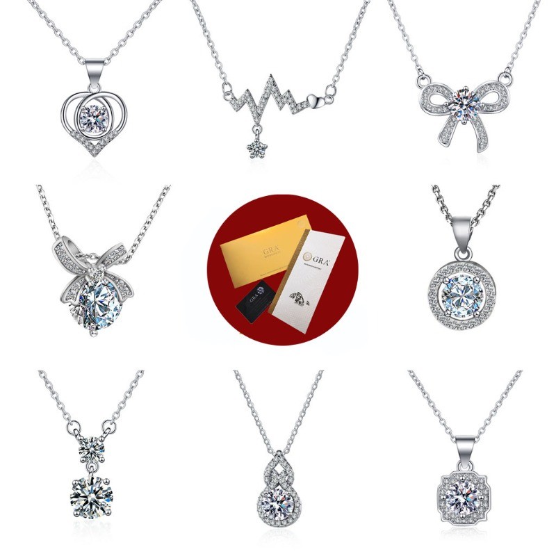 (พร้อมใบรับรอง Gra) S925 เงินจี้เพชรสีขาวหรูหรา Noble Moissanite สร้อยคอเครื่องประดับ Fine Clavicle Chain