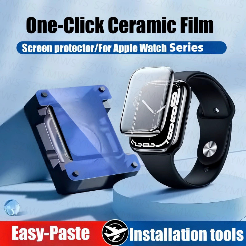 ฟิล์มเซรามิคสําหรับ Apple Watch Series 10 9 8 7 Ultra 2 ป้องกันหน้าจอพร้อม Positioner ติดตั้งง่าย Artifact สําหรับ iWatch 42 มม.46 มม.49 มม.45 มม.41 มม.อุปกรณ์เสริมนาฬิกาอัจฉริยะ