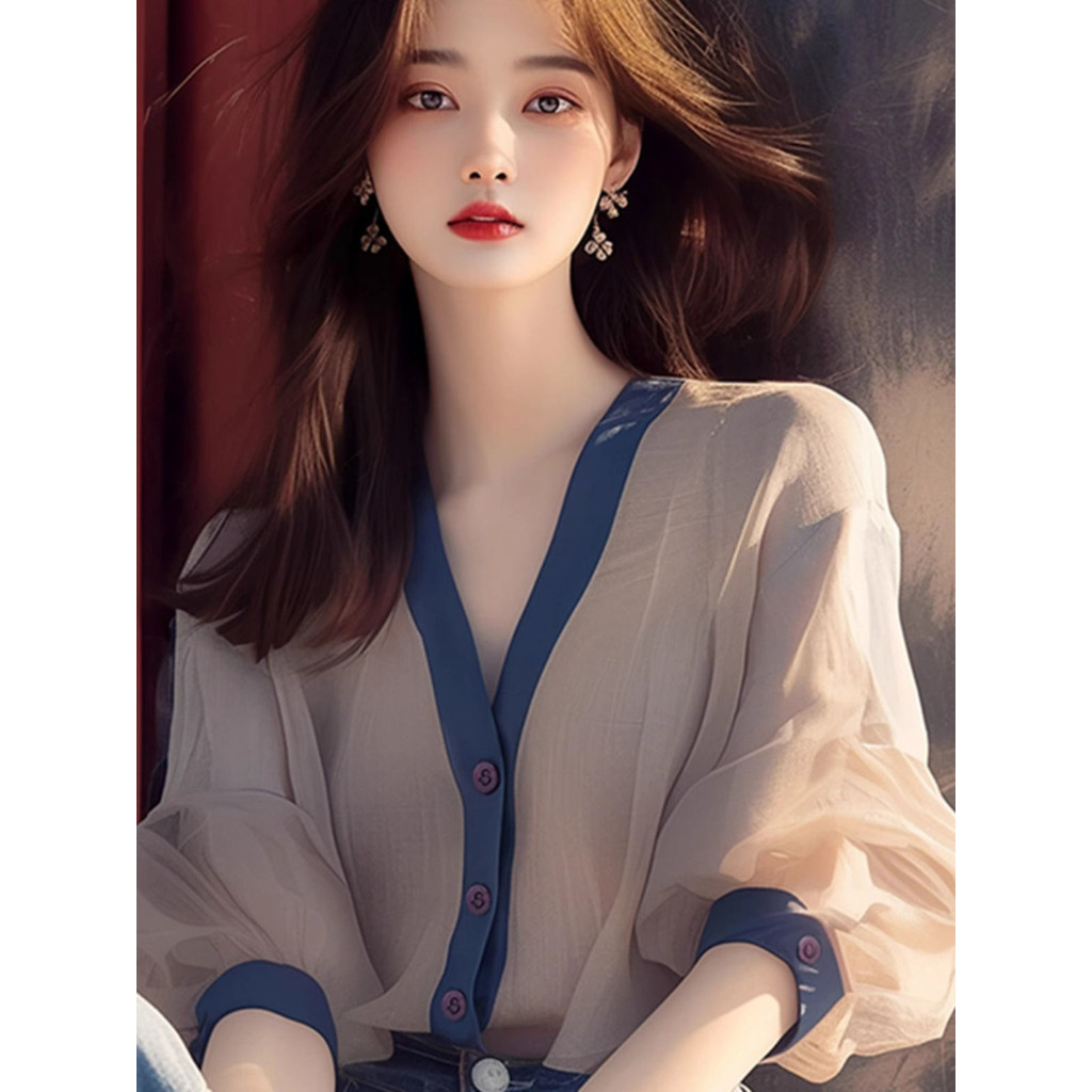 High-end Light Luxury Elegant Design เกาหลีสไตล์วิทยาลัยผู้หญิงหลวม Chic เสื้อที่สวยงาม ราคา ถูกที่สุด ดีลบีเคเค แกลเลอรีภาพที่ 3