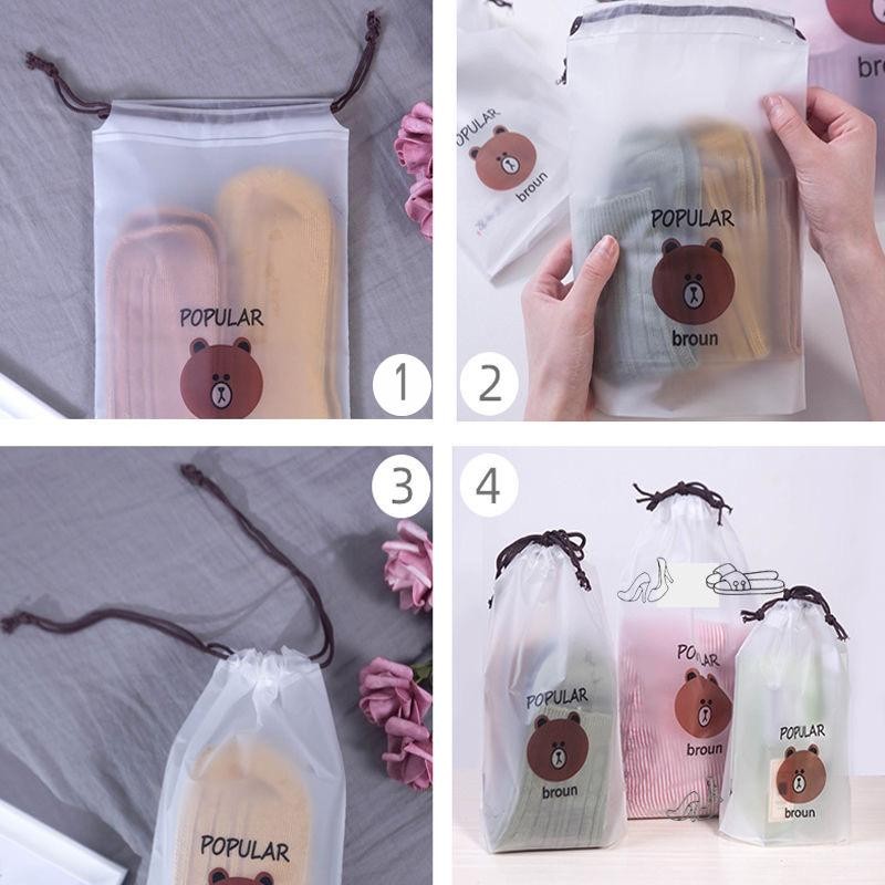 ถุงหมีบราวน์ 1 ใบ เปิด/ปิดง่าย ใส่ของใช้ ถุงหูรูด 4 ขนาด ให้เลือก โปร่งใส