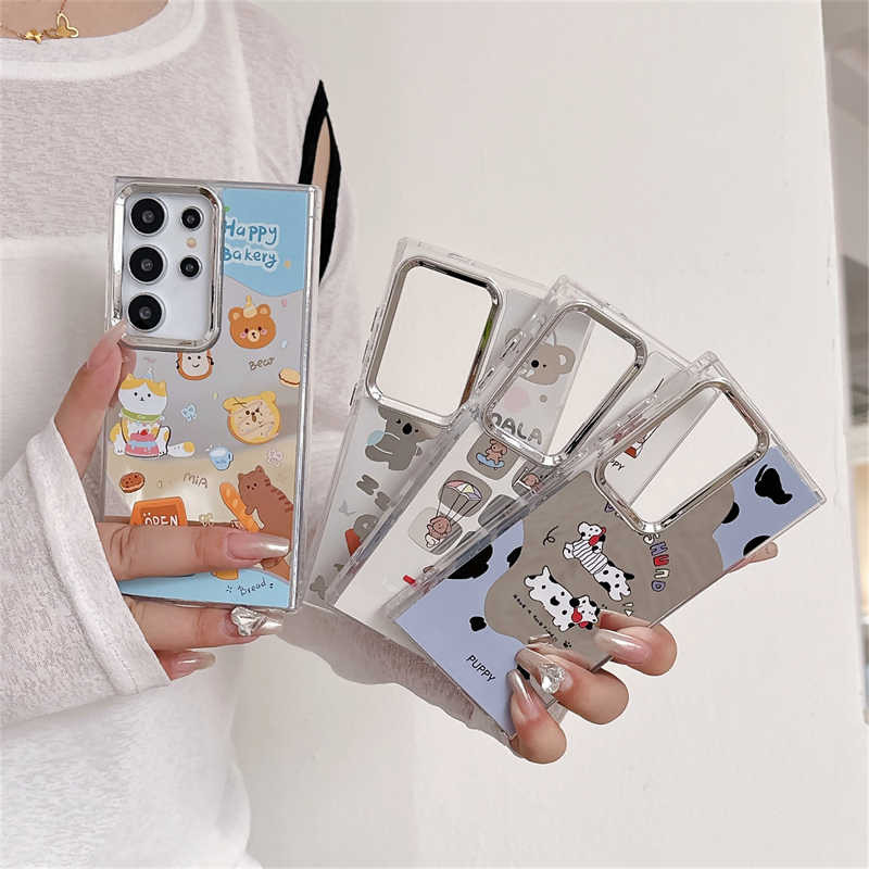 Samsung ปลอกกระจกการ์ตูน IMD สําหรับ Samsung Galaxy S24 Ultra S23 FE S21 FE S22 Ultra INS ภาพวาดสีรูปแบบอะคริลิคนุ่มกันกระแทก