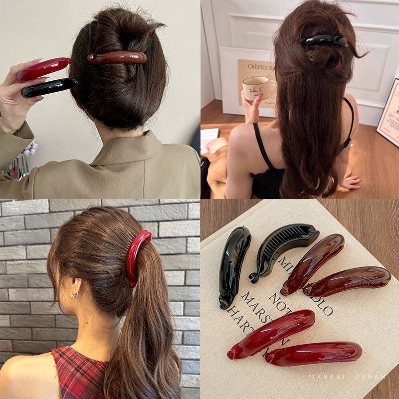 (2 ชิ้น) Anchor Red Twisted Hairpin สําหรับผู้หญิงคลิปกล้วยเครื่องประดับผมหางม้า Grabber