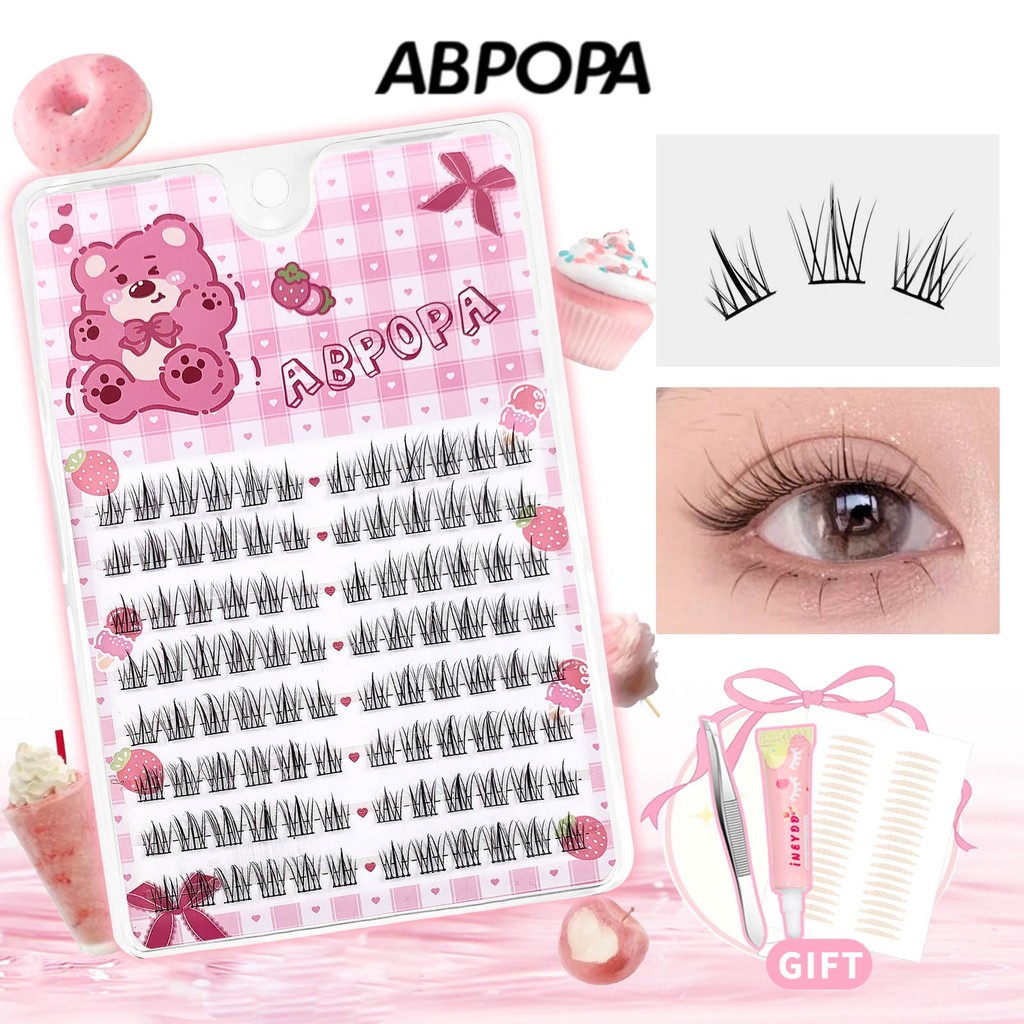 Abpopa C Curl ขนตาปลอม Soft Light Natural Layering Girlish Segmented 8 แถว