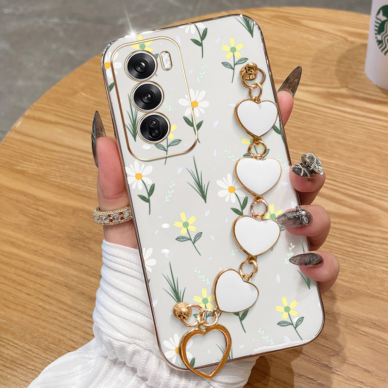 ปลอกสําหรับoppo A3 Pro 5Gดอกไม้ขนาดเล็กElectroplating Anti Dropเคสโทรศัพท์พร้อมสร้อยข้อมือรักฝาครอบป้องกัน