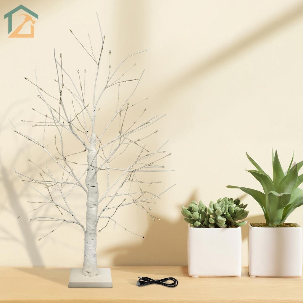 Led Birch Tree Light 144 LED โคมไฟต้นไม้ประดิษฐ์พร้อมตัวจับเวลา 24 นิ้ว USB/แบตเตอรี่ดําเนินการ DIY Birch Tree Light สําหรับตารางห้องนอน SHOPCYC0437