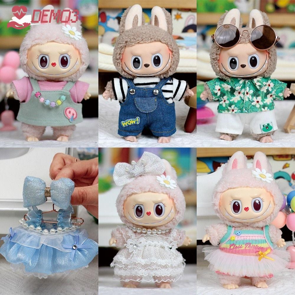 [DEMO3] เสื้อผ้าตุ๊กตา Labubu 17 ซม., เสื้อผ้าน่ารัก DIY กระโปรงเสื้อยืด Overalls ชุดน่ารักน่ารักคุณภาพสูง