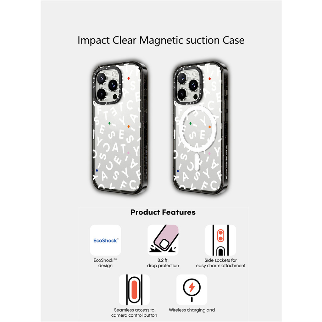Casetify X ตัวอักษรแม่เหล็กดูด Hard อะคริลิคด้านหลังสําหรับ Apple IPhone 12 13 14 15 16 Pro Max Plus พร้อมกล่อง