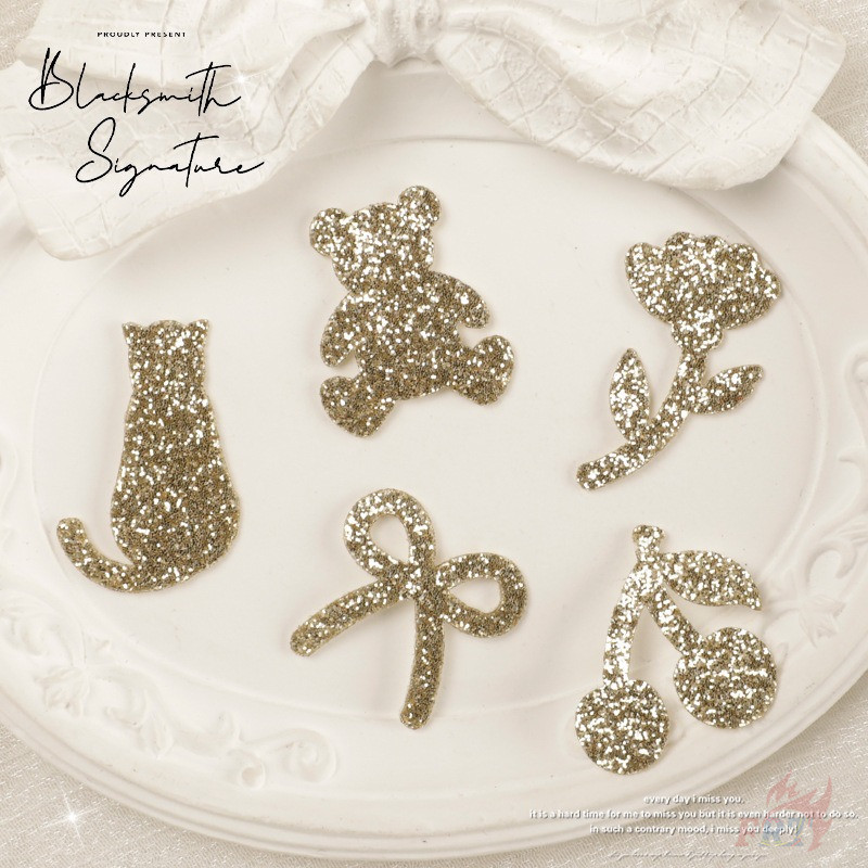 Mini Shimmer Bowknot / Bear / Rose / Cherry / Cat Iron-on Patch 1 ชิ้น DIY เย็บบนเหล็กบนป้ายแพทช์